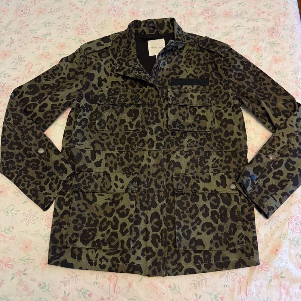 Avec Les Filles Olive Cheetah Utility Jacket Size S in Perfect Condition NWOT
